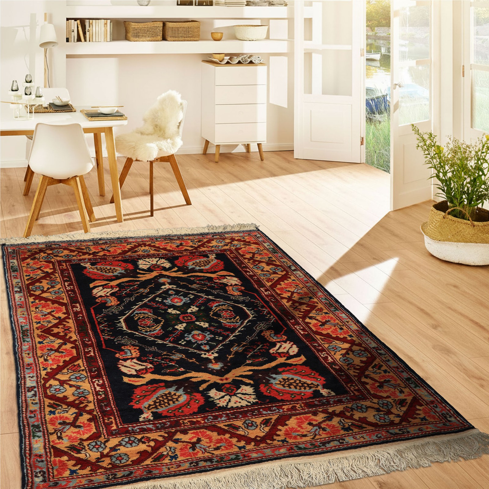 4’3”x5’2” Hand Knotted Wool Navy Authentic Turkish Oushak Arts & Crafts Rug