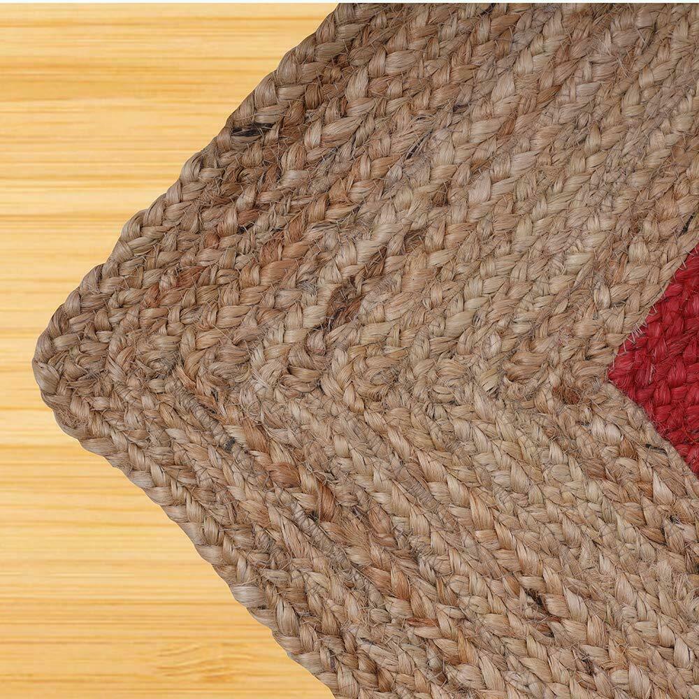 Rug Jute 100% Natural Farm House Braided Rectangle Floor Rug Red Area Runner Rug