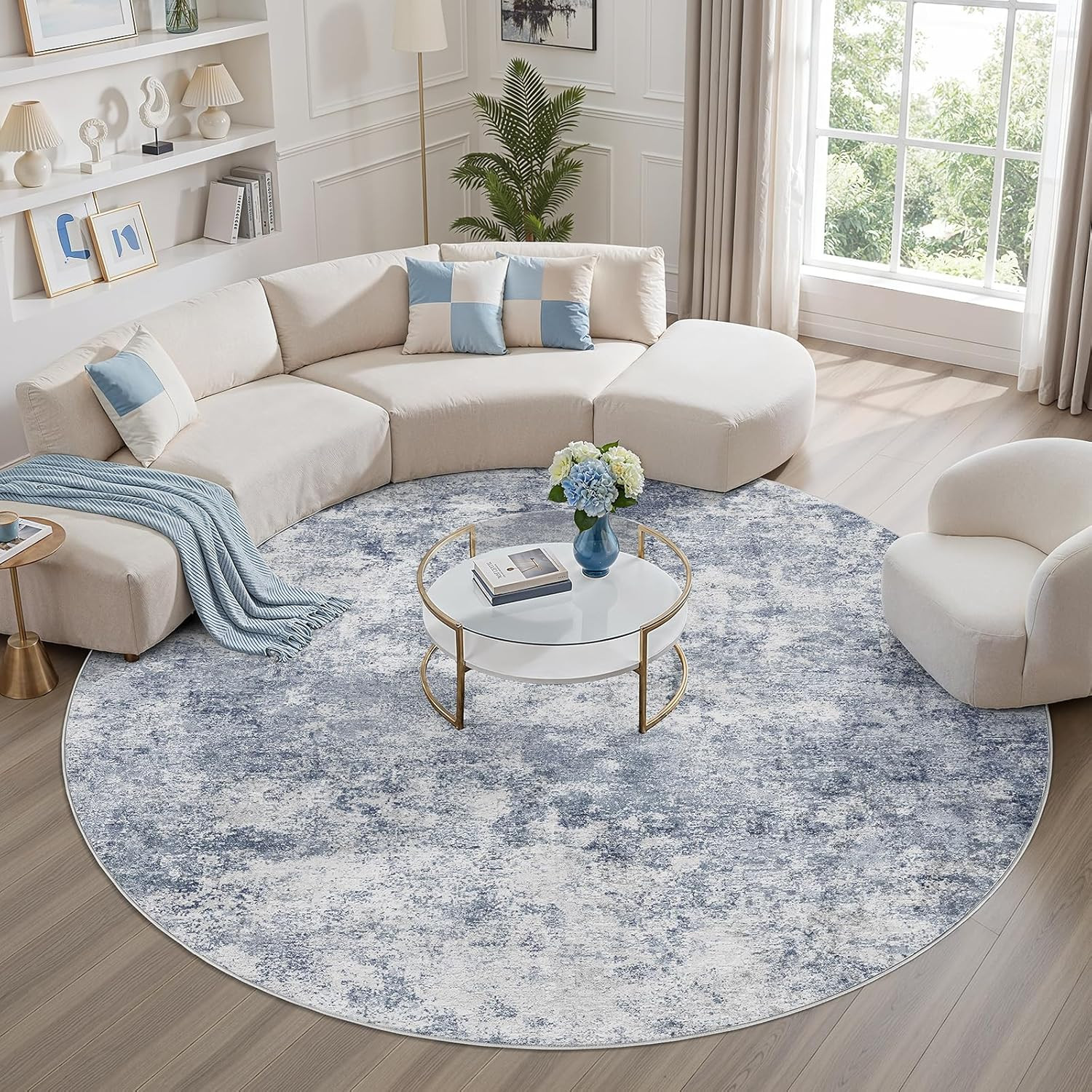 10Ft Round Washable Area Rug – Soft Modern Abstract Carpet for Home Decor