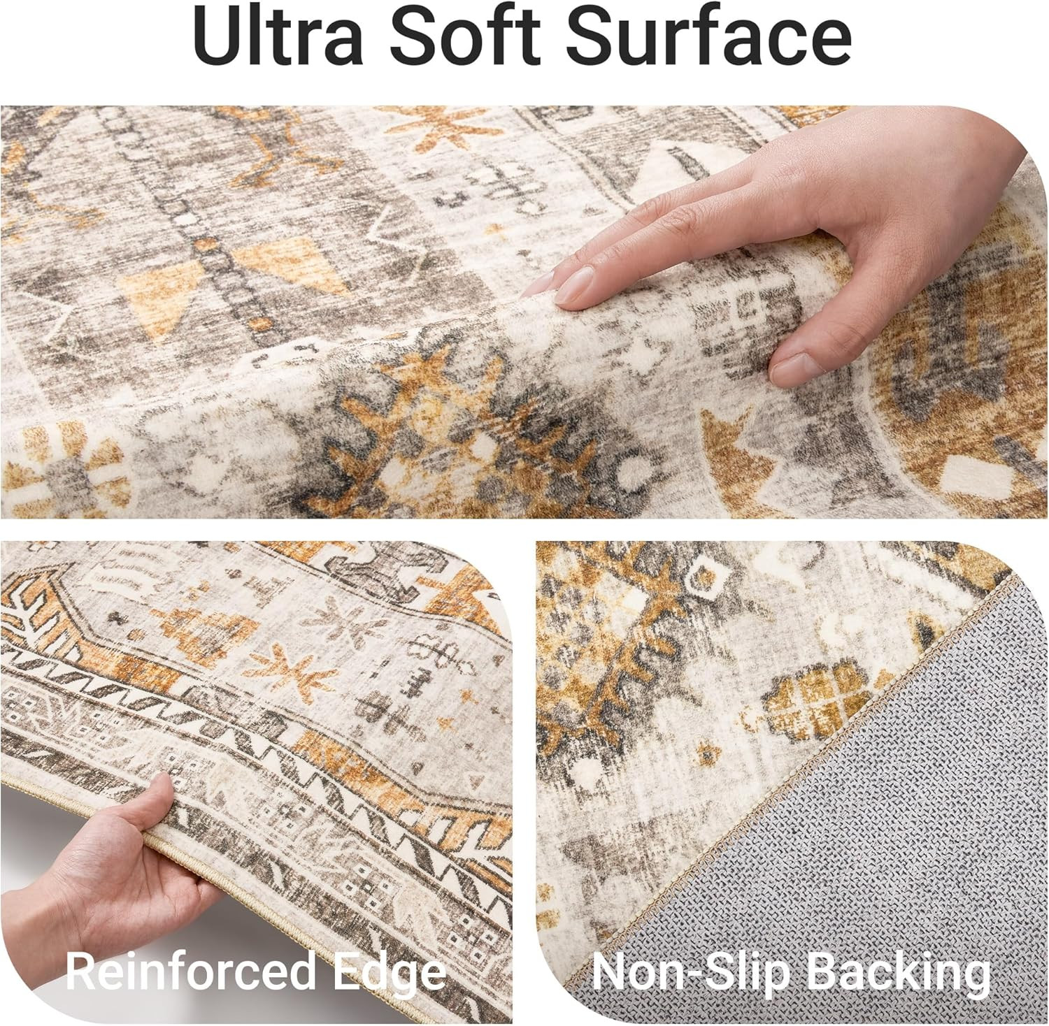 Vintage 10×14 Area Rug, Washable Non-Slip Lightweight, Stain Resistant Brown/Gol