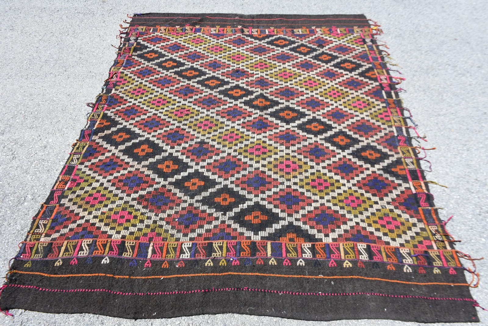 Vintage Turkish Rug, 5,3×7,2 ft Kilim Rug, Blue Floral Wool Rug