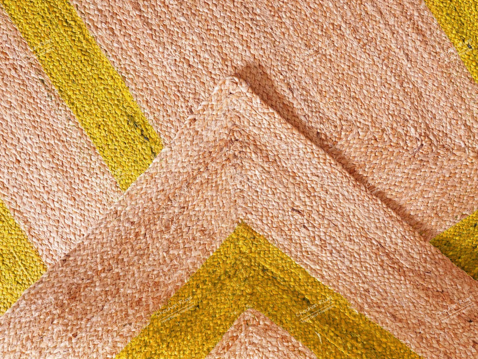 Vintage large area jute rugs for kitchen hallway decor Beige with Yellow Border