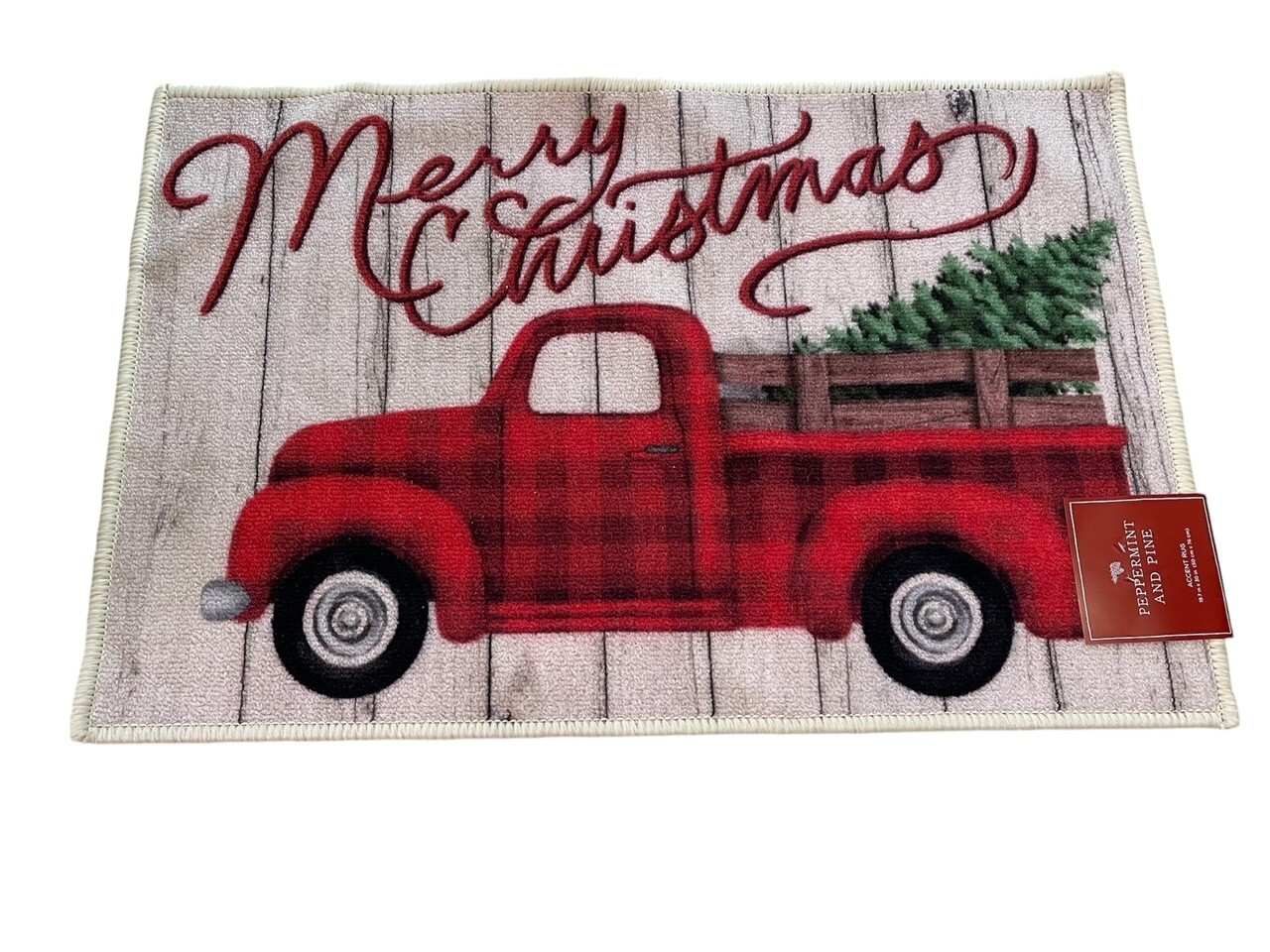 Accent Rug Merry Christmas Holiday Retro Red Truck Kitchen Non-Skid 19.7×30 -NWT