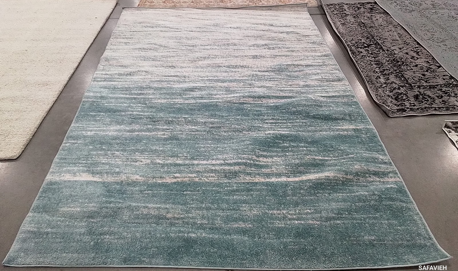 AQUA / IVORY 6′-0″ x 9′-0″ Back Stain Rug, Reduced Price 1172804671 ADR113J-6
