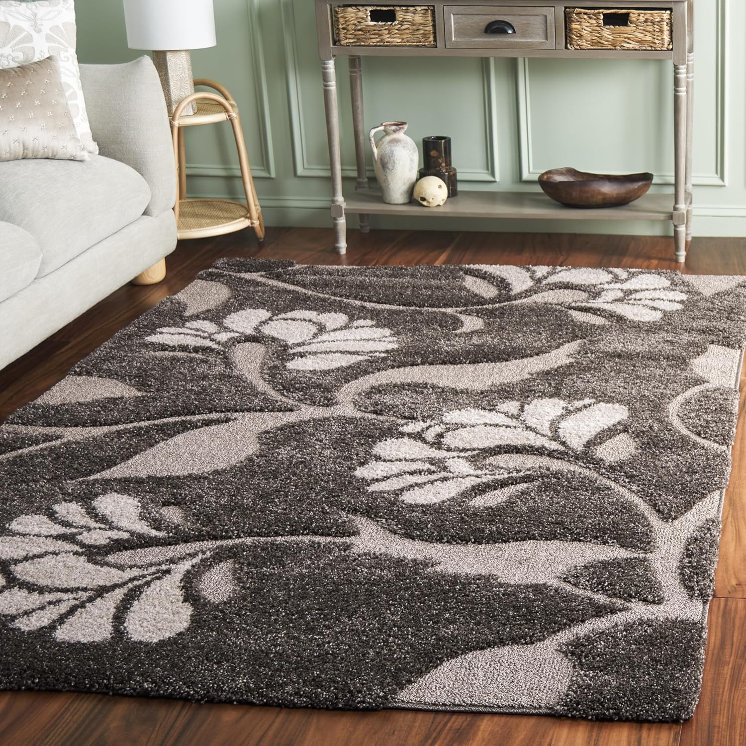 Florida Shag Collection Accent Rug – 3’3″ X 5’3″, Smoke & Beige, Non-Shedding &
