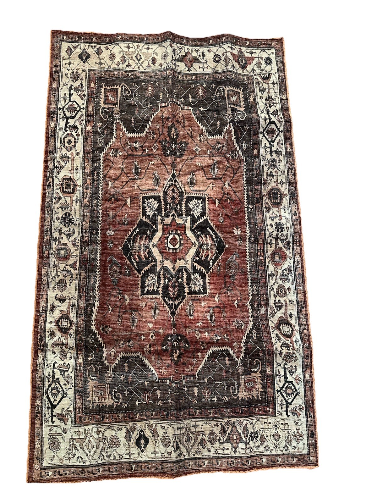 Washable Rug ~3’X5′ Adiva Lavinia Terra LVN18 Dark Red Blue Cream Rectangle