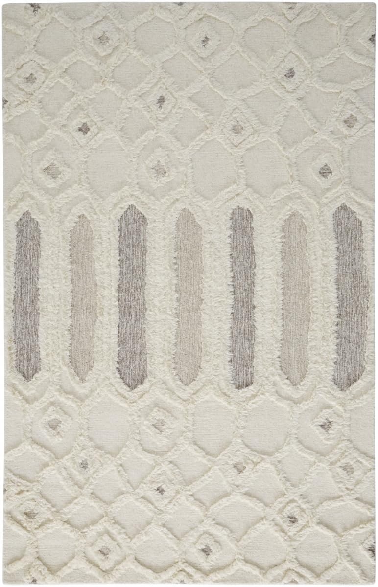 5′ X 8′ Ivory Taupe And Tan Wool Geometric Tufted Handmade Stain Resistant Area