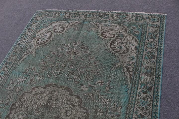 Vintage Turkish Large Rug 5,9×9,3 ft, Blue Gray Moroccan Wool Rug