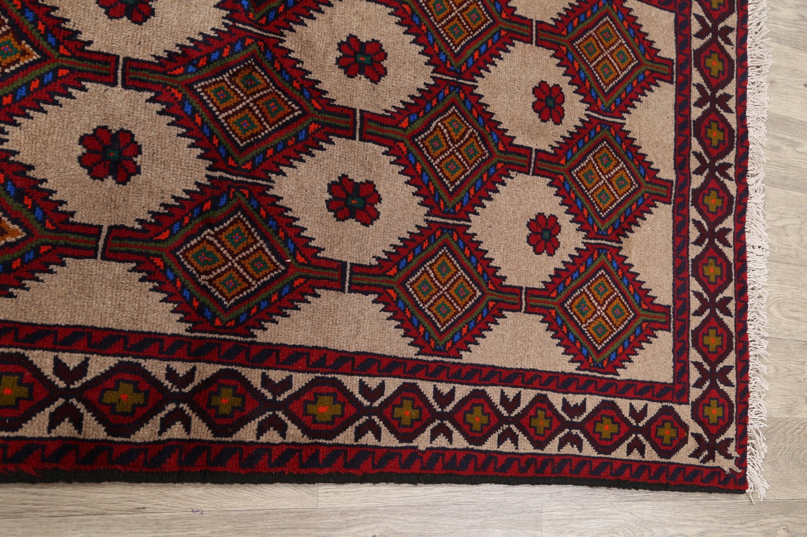 Geometric Beige Wool Handmade Rug 3×6 Tribal Oriental Foyer Carpet