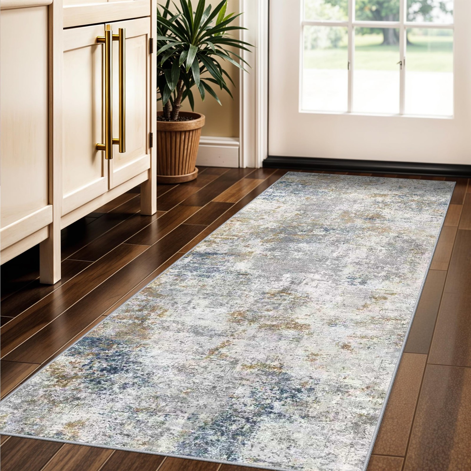 Modern 2×5 Hallway Runner Rug: Abstract Washable Ultra Soft Kitchen Entryway …