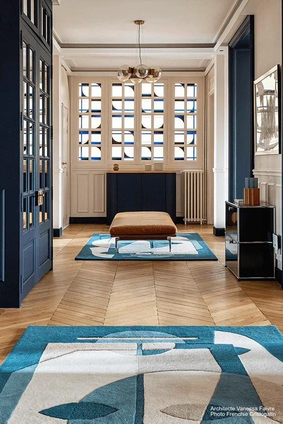 Blue, Yellow, or Peach Sculpture Design Hand-tufted 100% Wool Area Rug