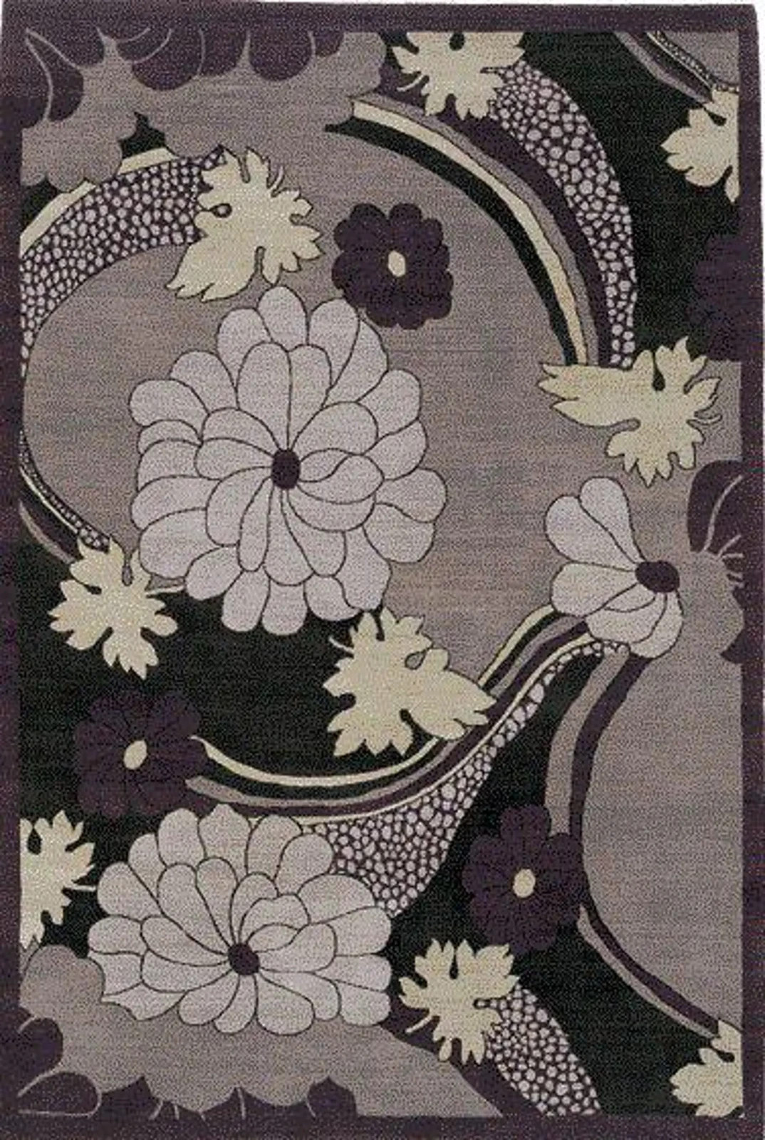 Beauty Dark Purple Hand Tufted Luxury Botanical Plum Ivory Handmade Carpet Rug