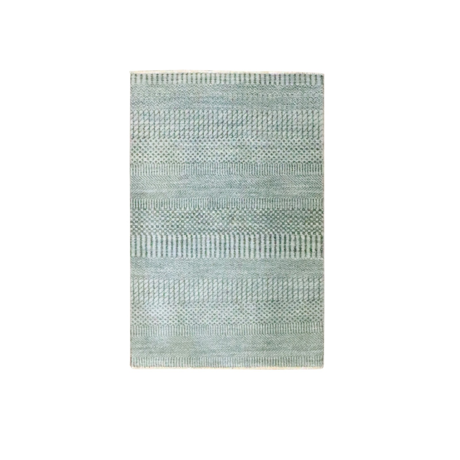 2’x3′ Stone Blue Modern Grass Design Hand Knotted Wool with Silk Mat Rug R76490