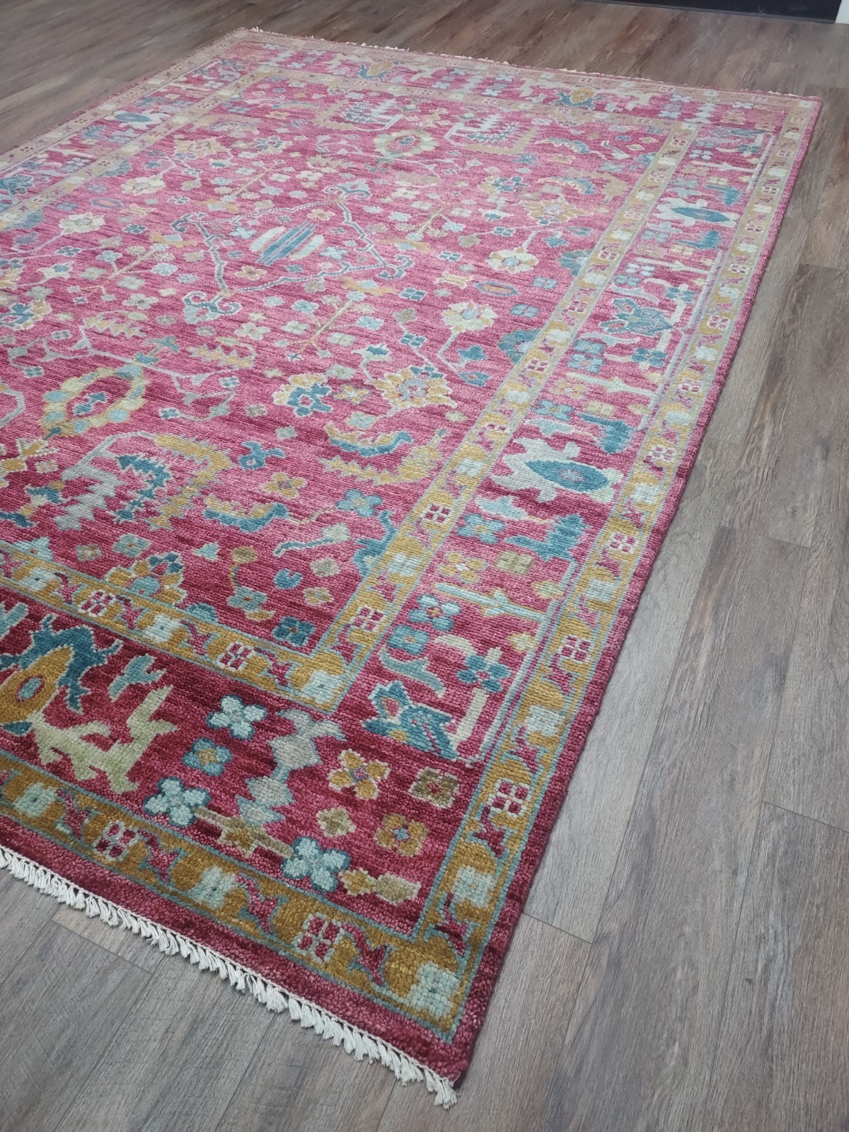 TURKISH OUSHAK RUG.MODERN MULTICOLORED AREA RUG 9×12 Ft, HANDMADE BOHEMIAN RUG