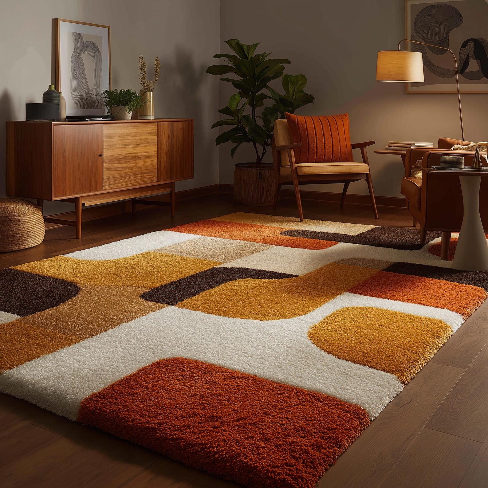 Mid Century Modern Geometric Rug: Tufted Retro Area Carpet, Tufted Rug, Wool Rug