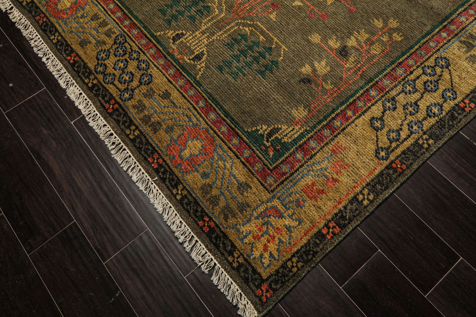 LoomBloom Multi Size Green Hand Knotted Arts & Crafts Donegal Wool Area Rug