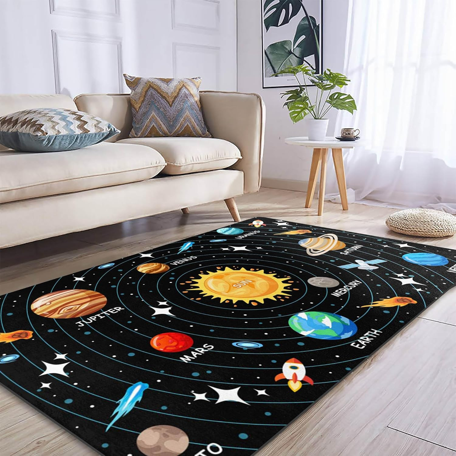 Kids Carpet Outer Space Rug, Solar System Mat 3×5 FT, Fun Game Boy Girl Kids Rug