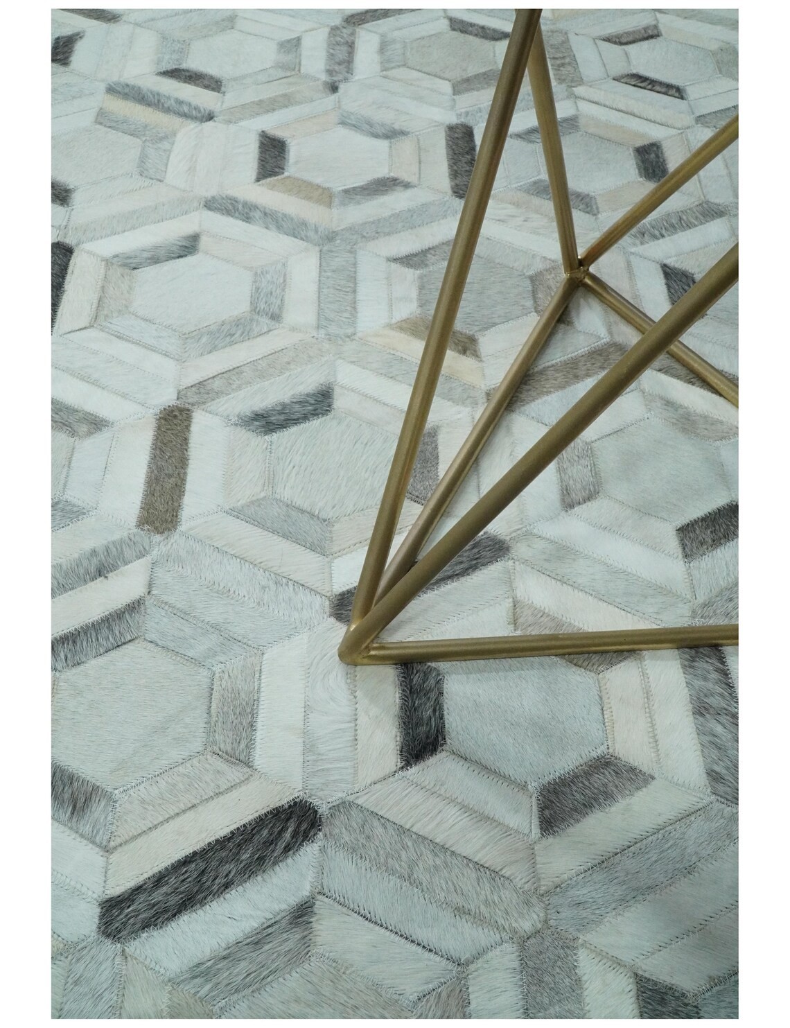 Luxury Cowhide Patchwork Area Rug Gray Modern Living Room Carpet 8×10,9×12,9×15