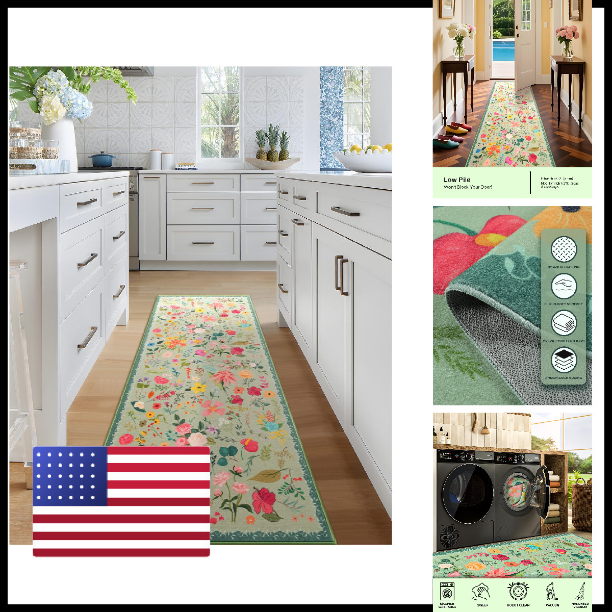 Cryptolite Boho Floral Runner Rug 2X6 Washable Non-Slip Kitchen Rug Ultra Soft
