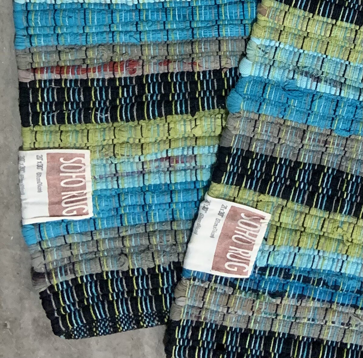 2 Braided Cotton Blend Rag Rug Farmhouse Retro Style Blues, Teal Multi 20” x 30”