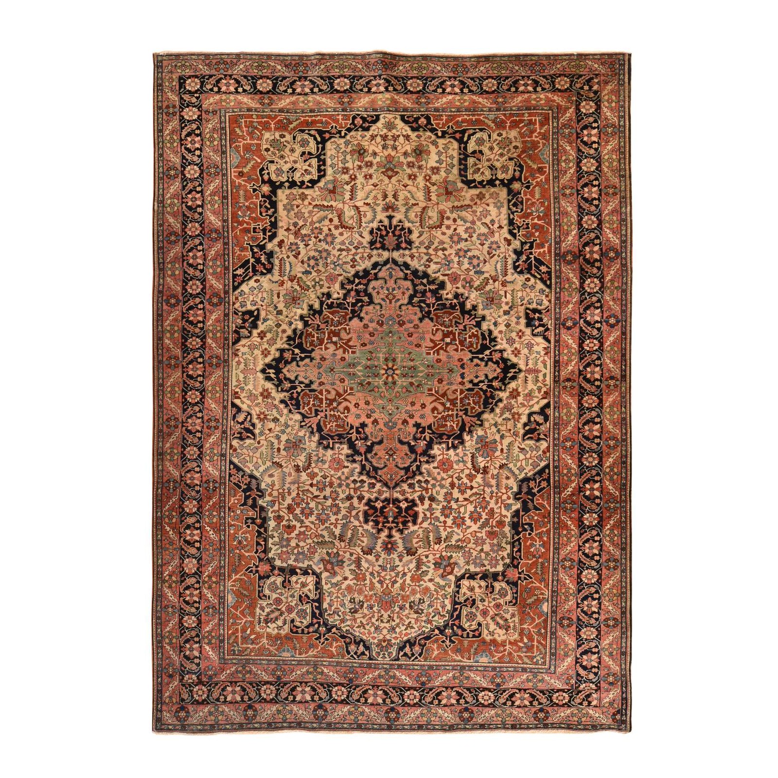 8’5″x11’4″ Ivory Antique Zoroastrian Saroogh Pure Wool Hand Knotted Rug R78476