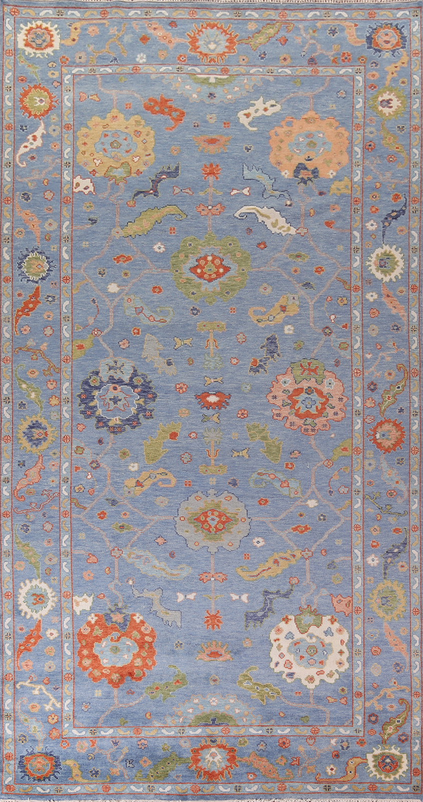 All-Over Pattern Blue Floral Oushak Oriental Rug 8×16 Handmade Wool Carpet