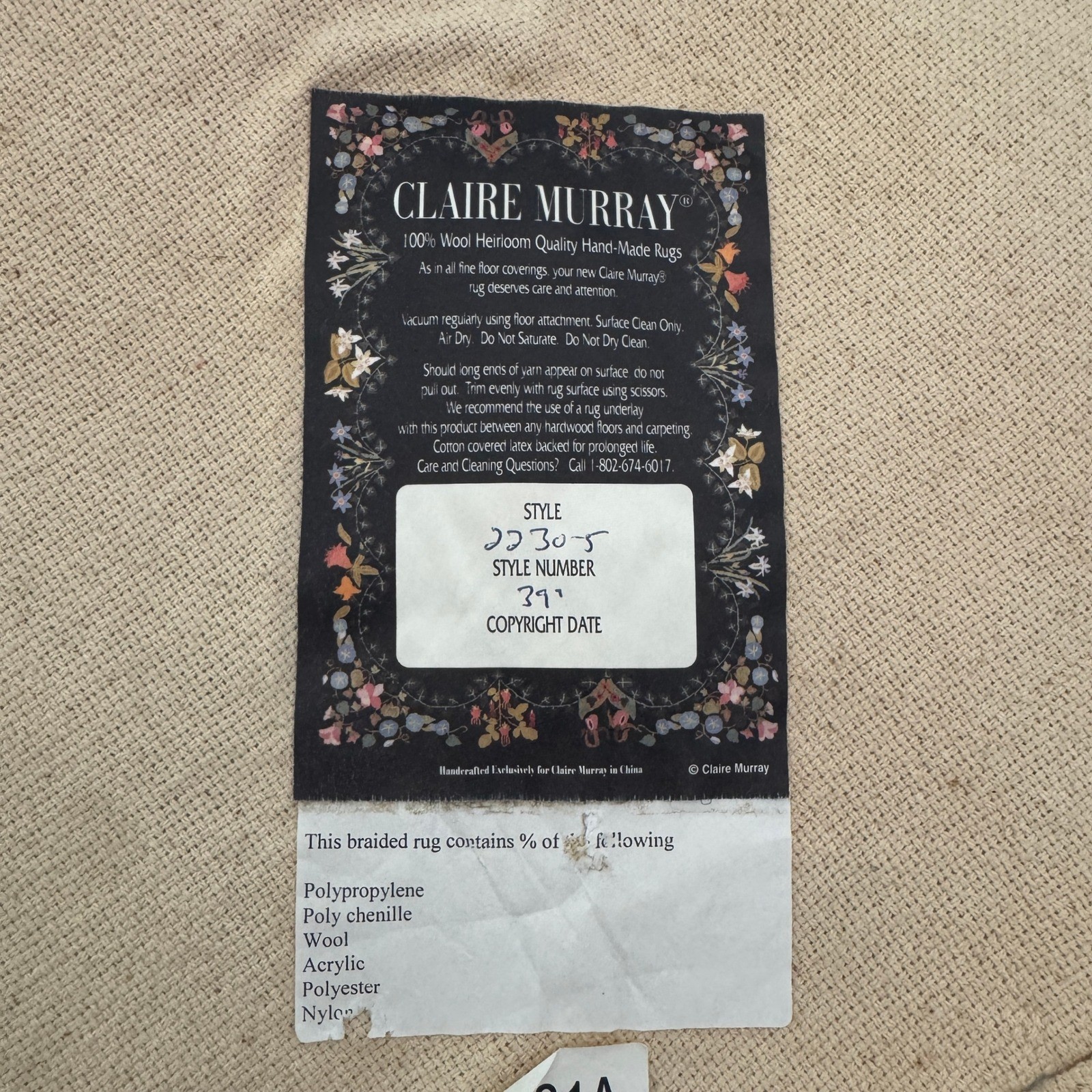 Claire Murray Wool Hooked Rug Snowman Black Bear Winter Woodland Round 39″ 2230