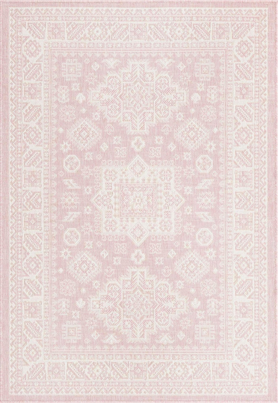 Unique Loom Outdoor Aztec Collection Area Rug – 4 1 X 6 1 Rectangle Pink/ Ivory