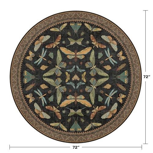 Washable Black 6ft Round Area Rugs for Bedroom Beside Bed – Dark Unique Insect