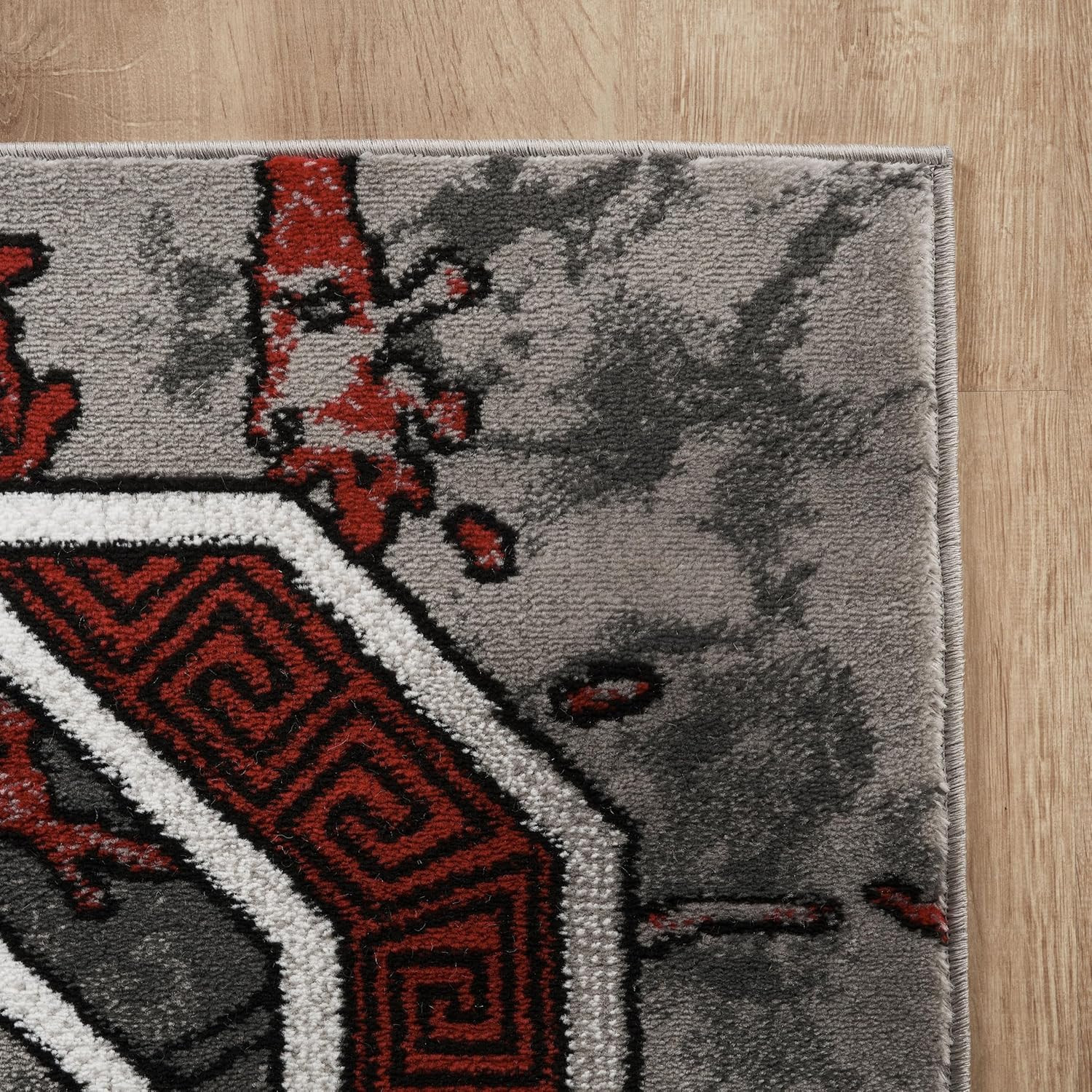 Contemporary 5×7 Red Grey Black Marble Area Rug – Soft Plush Carpet