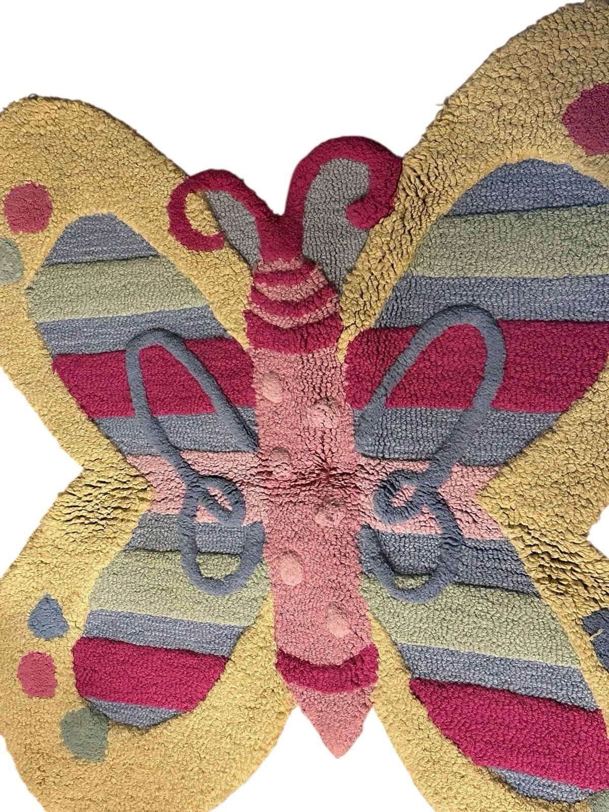 RARE Vintage Pottery Barn Kids Butterfly Wool Rug 3.5×3.5 Nursery Decor Plush