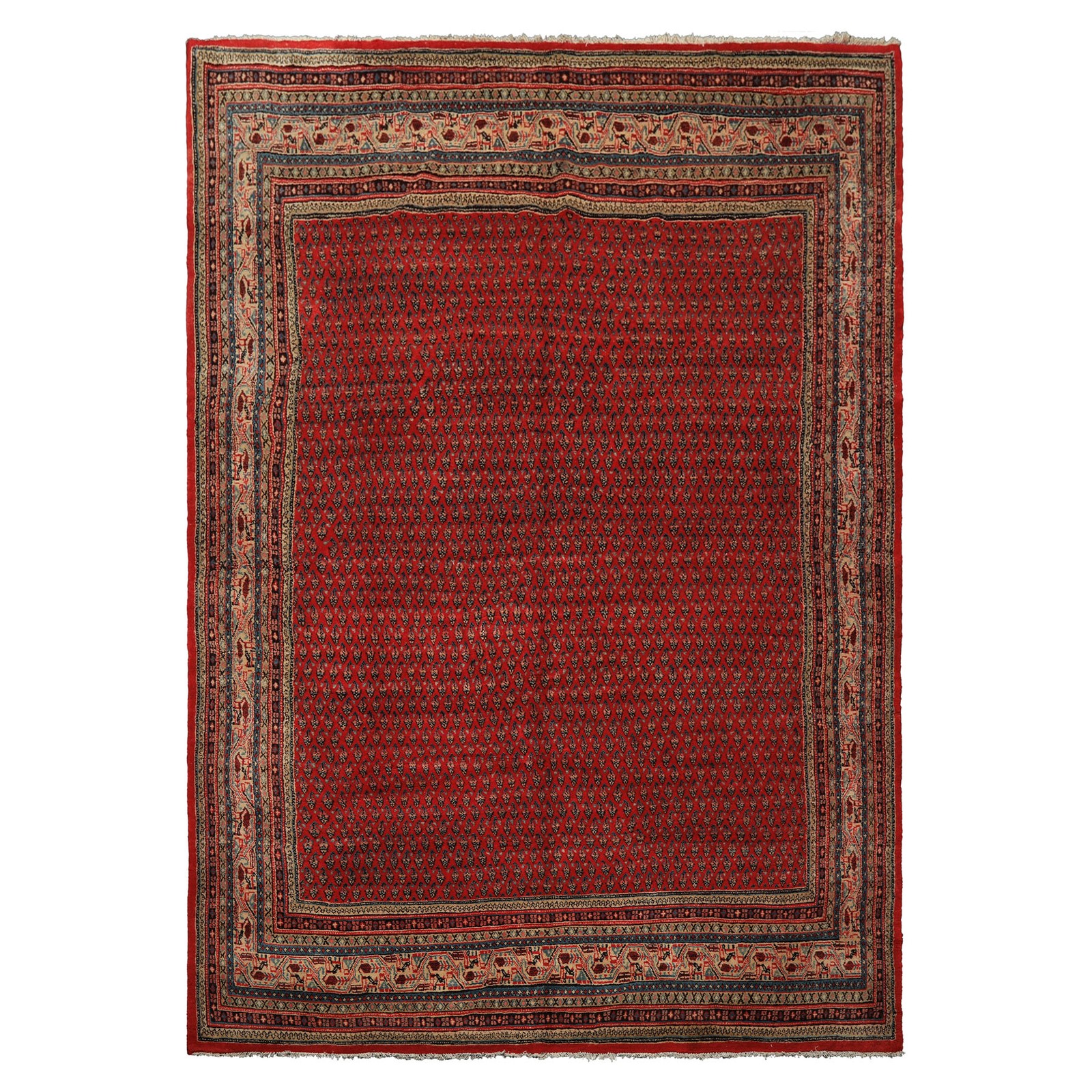 7’9”x11’3” Hand Knotted Wool Red Boteh Traditional Pictorial low pile Rug