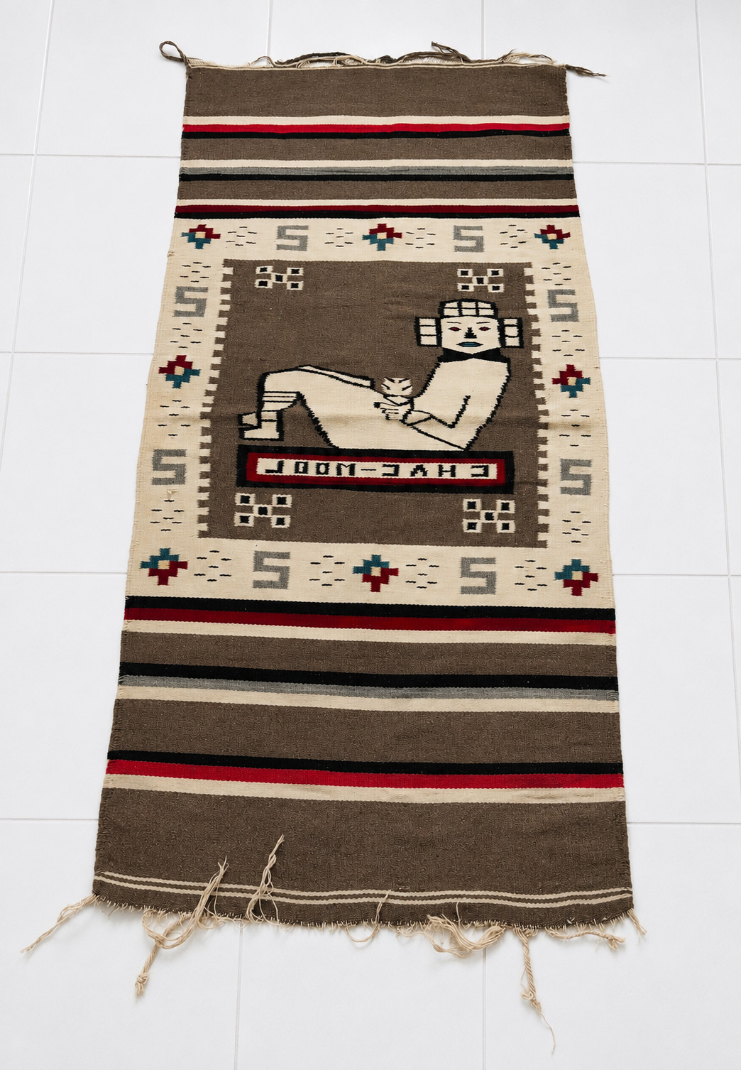 Chac Mool Wool Blend Southwestern Rug Runner Wall Hanging 28×58