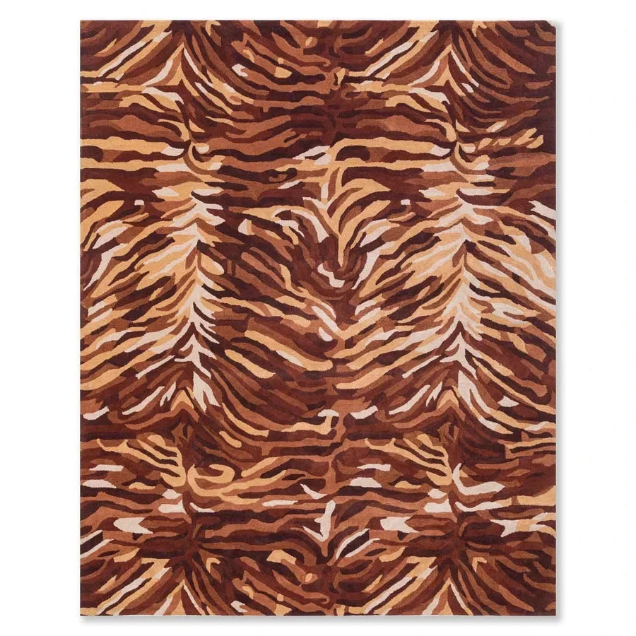 Tiger Print Handmade Area Rug Brown Animal Pattern Carpet Modern Living Room