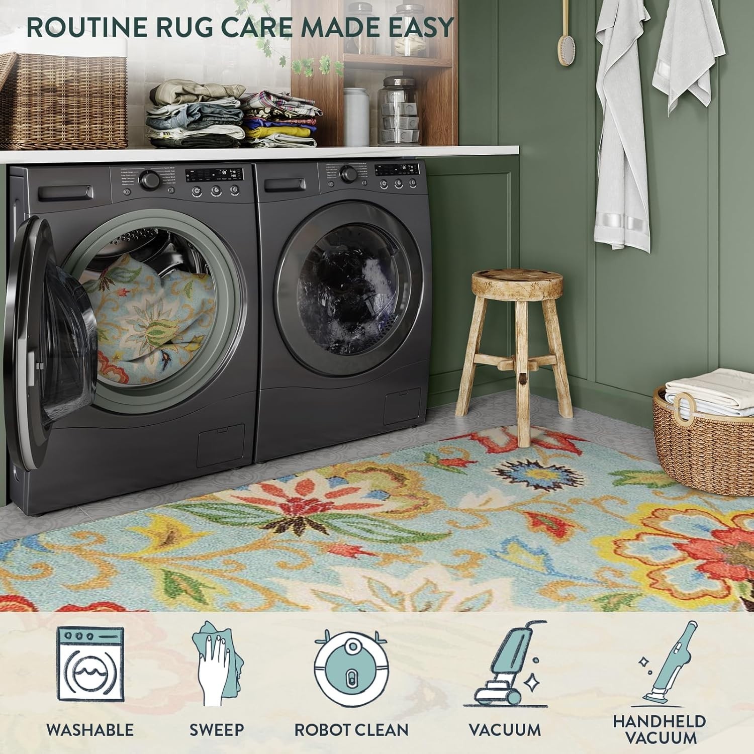 Machine Washable Paisley Bedroom Rug – Large 5×7 Area Carpet