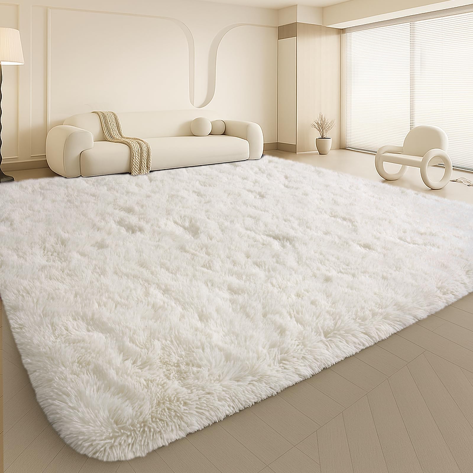 Mtandyx 8×10 Area Rugs Living Room, Cream White Large Plush Fluffy Bedroom Ca…