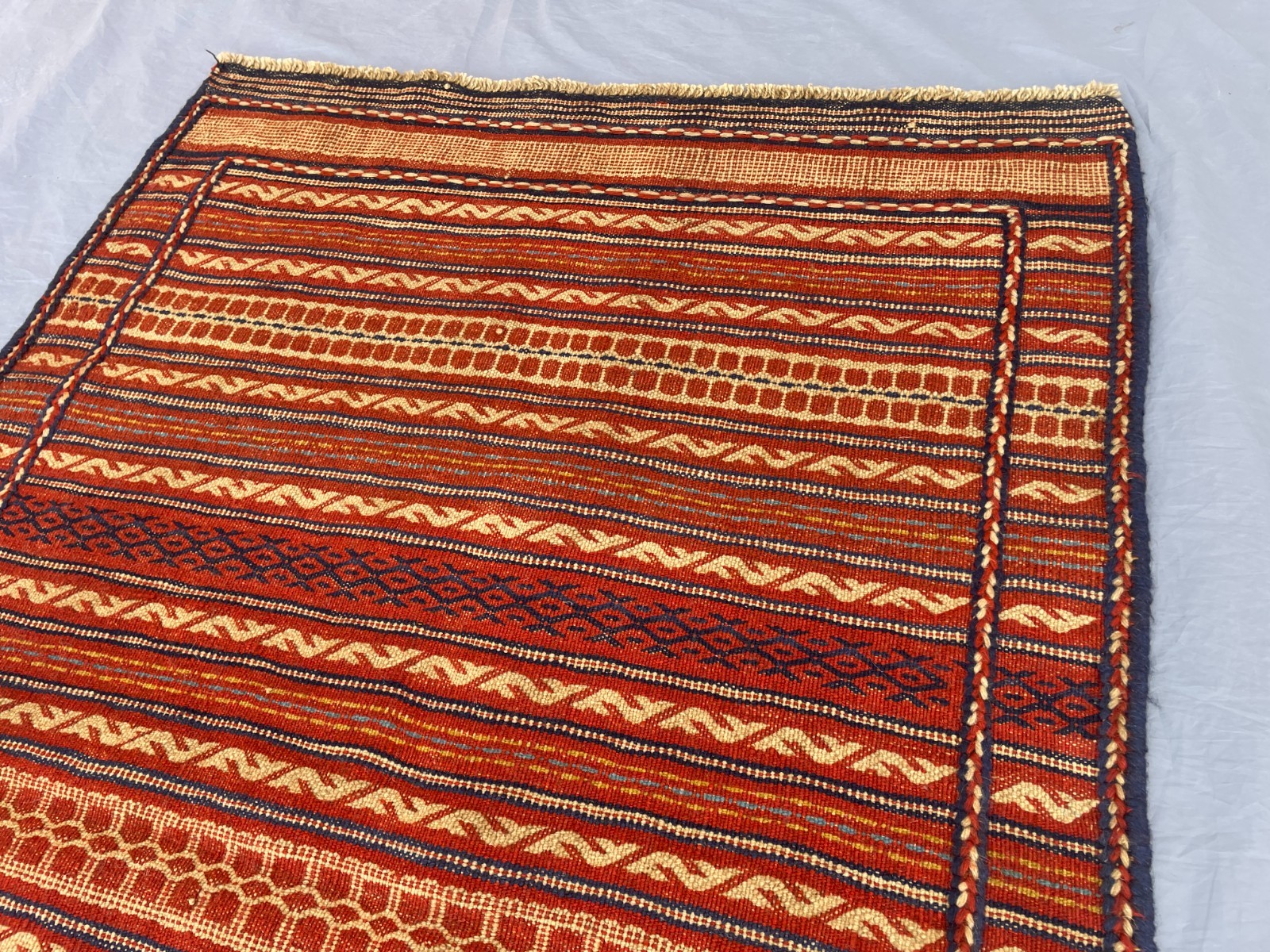 3’3 x 5 Ft Afghan Kilim Rug Tribal Striped Flatweave Carpet Handmade Wool Rustic