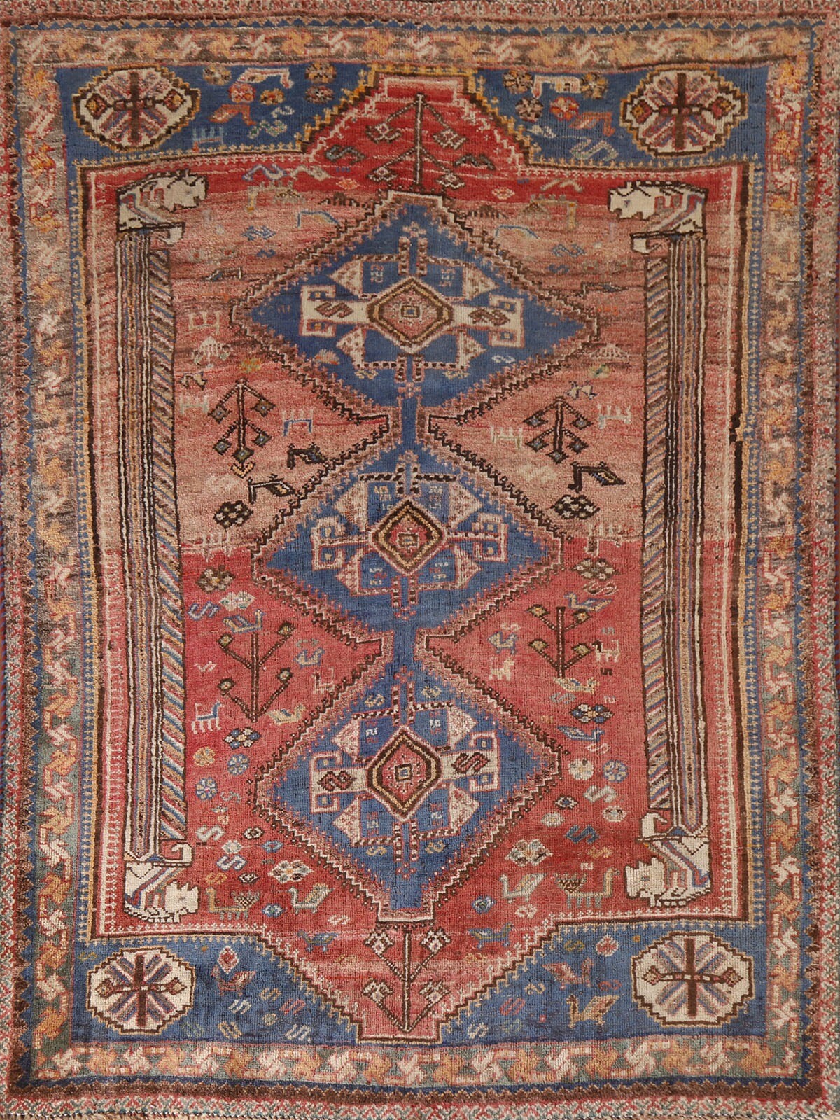 Semi-Antique Geometric Red/ Green Abadeh Area Rug 4’x6′ Wool Handmade Carpet