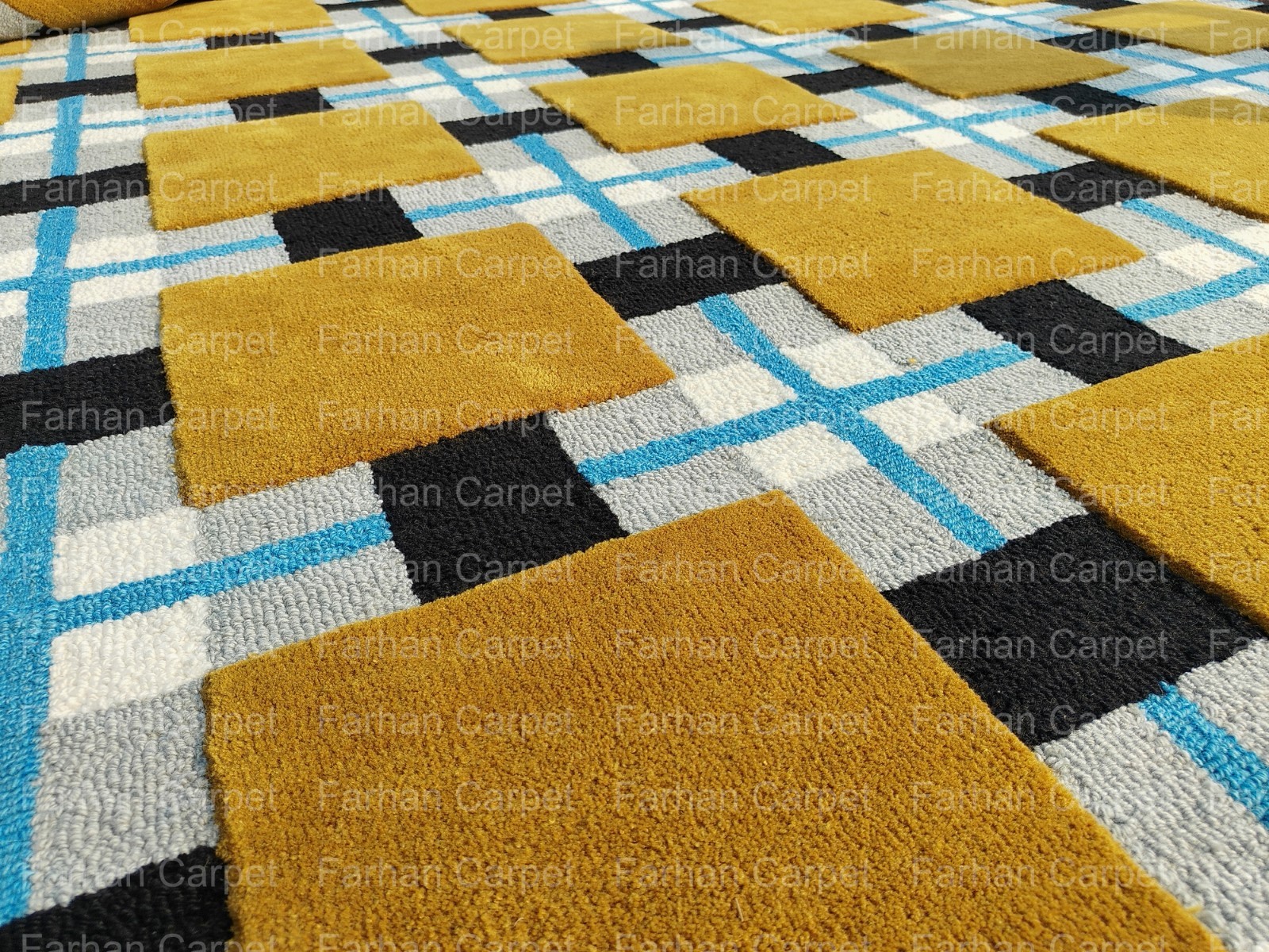 Hand Tufted Geometric Area Rug 12×15 Ft | Modern Checkered Wool Carpet for Large