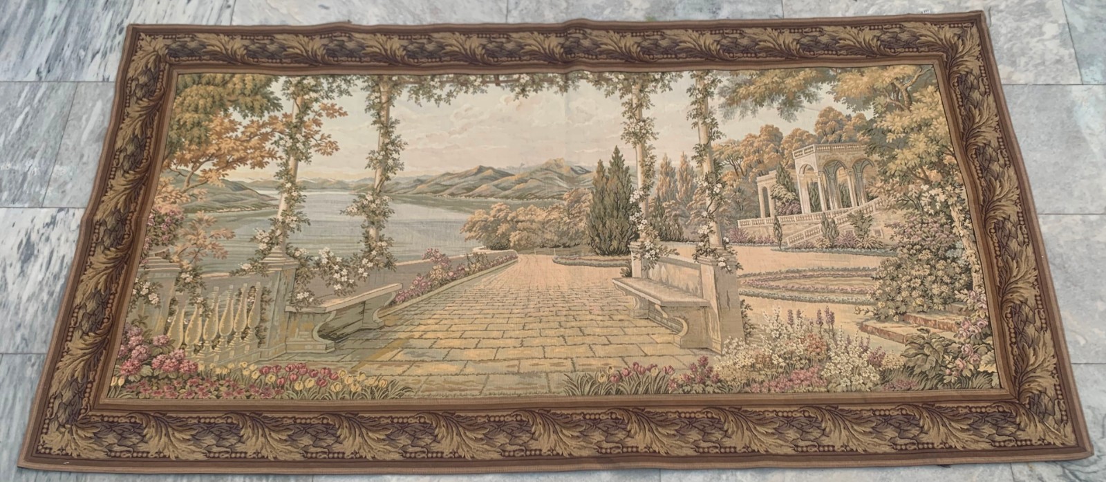 Vintage French Garden View Rare Tapestry Home Decor 3x6ft