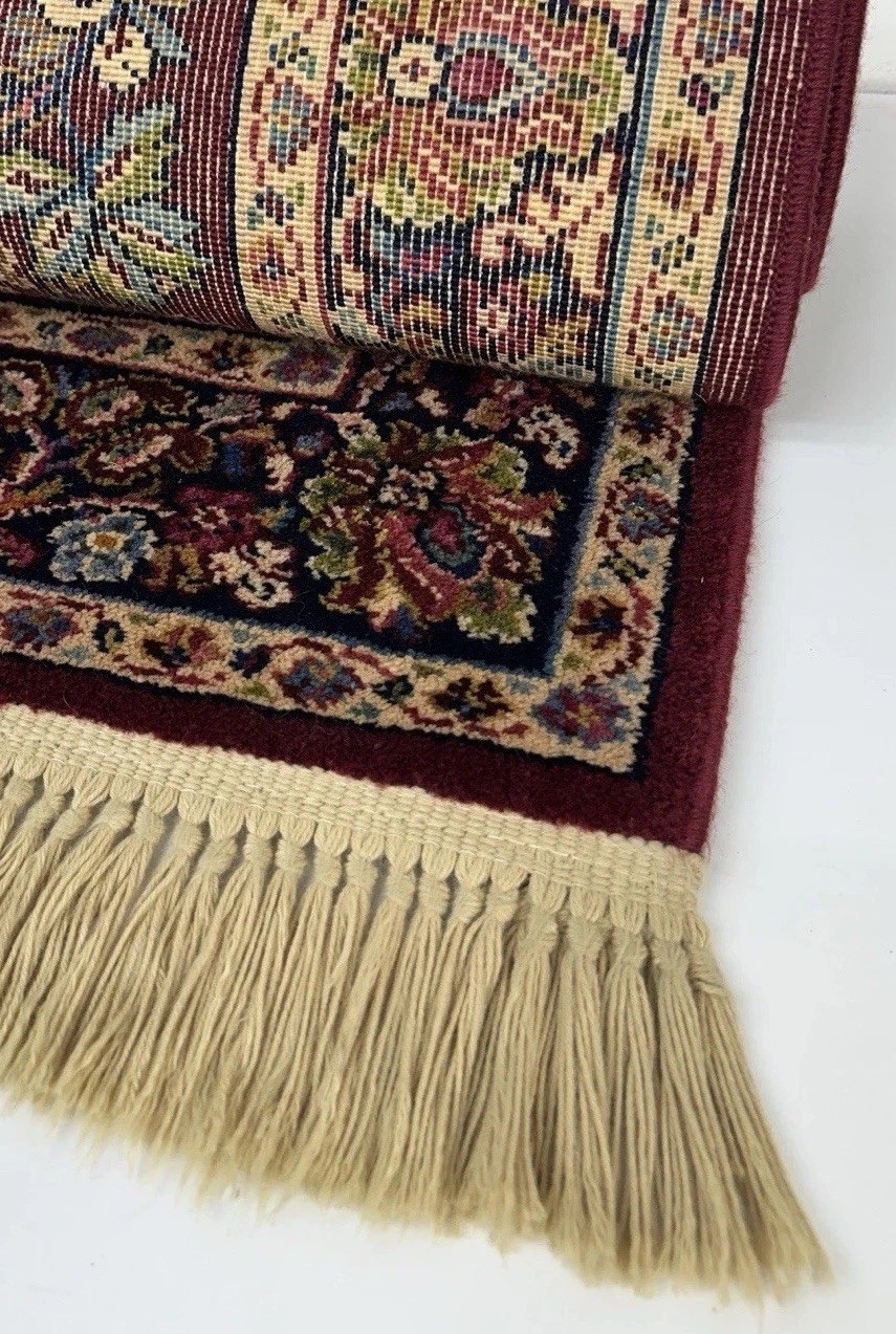 Vintage Karastan 785 100% Wool USA Power Loomed Fringed Rug Red Sarouk 4.3×6