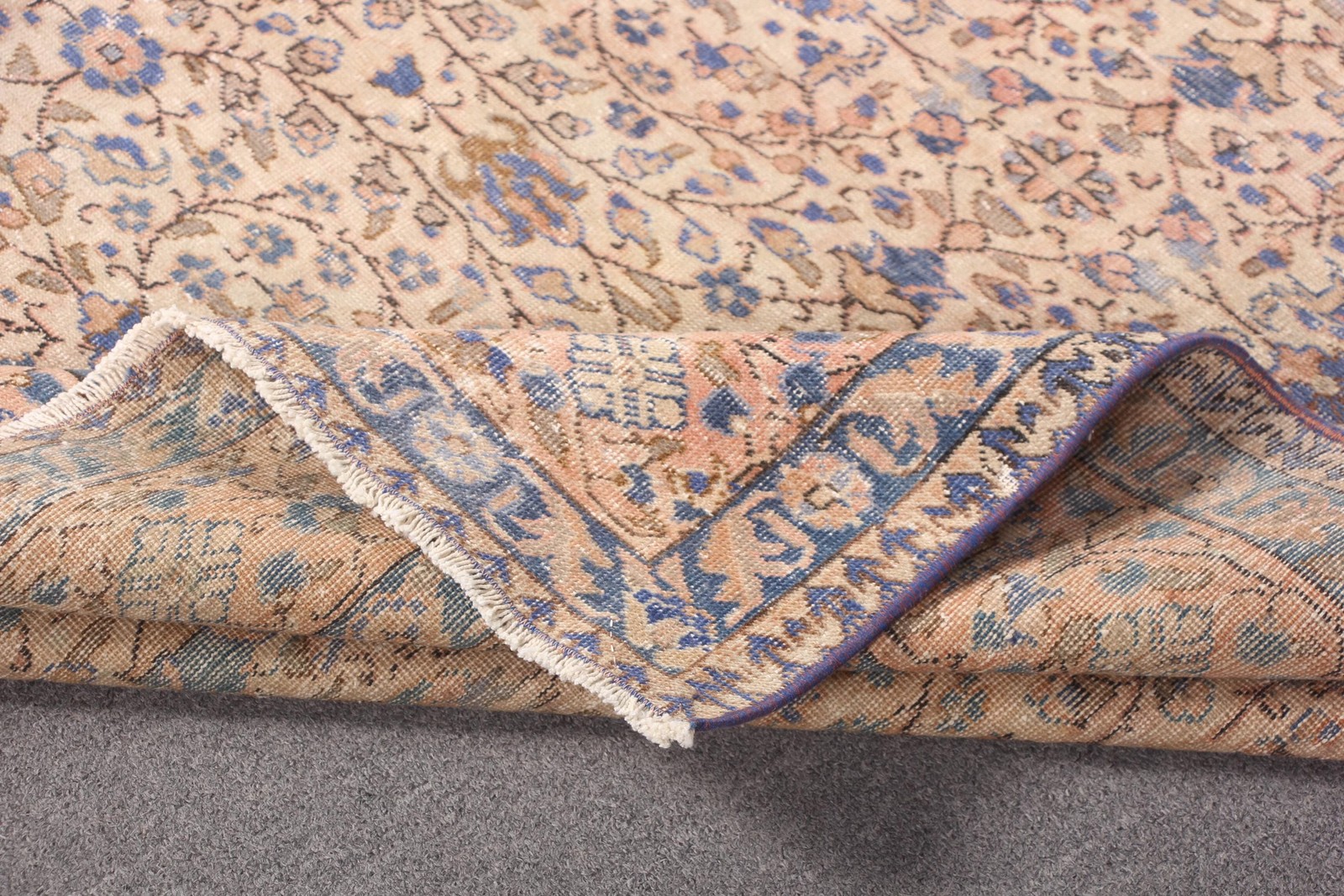 6,5×9,5 ft Vintage Rug, Turkish Large Rug, Beige Bordered Wool Rug