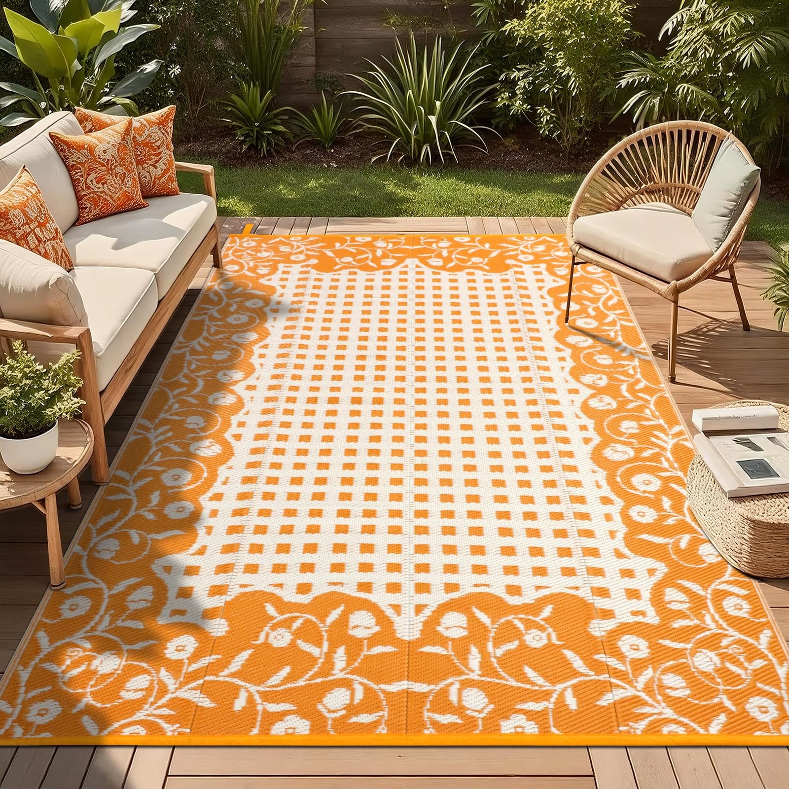 nesrt Waterproof Outdoor Rug 5x8ft, Reversible Plastic Straw Patio Mats, Port…