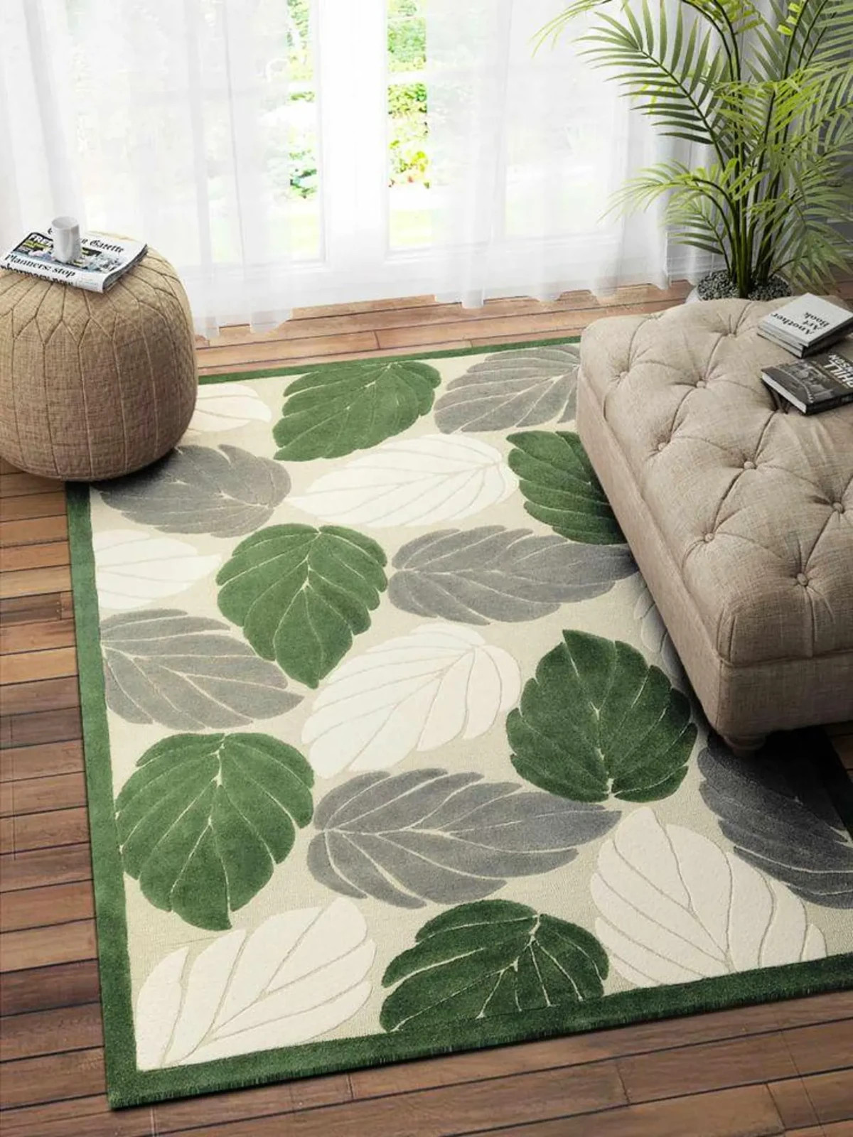 Handmade Hand-Tufted Leaf Design
