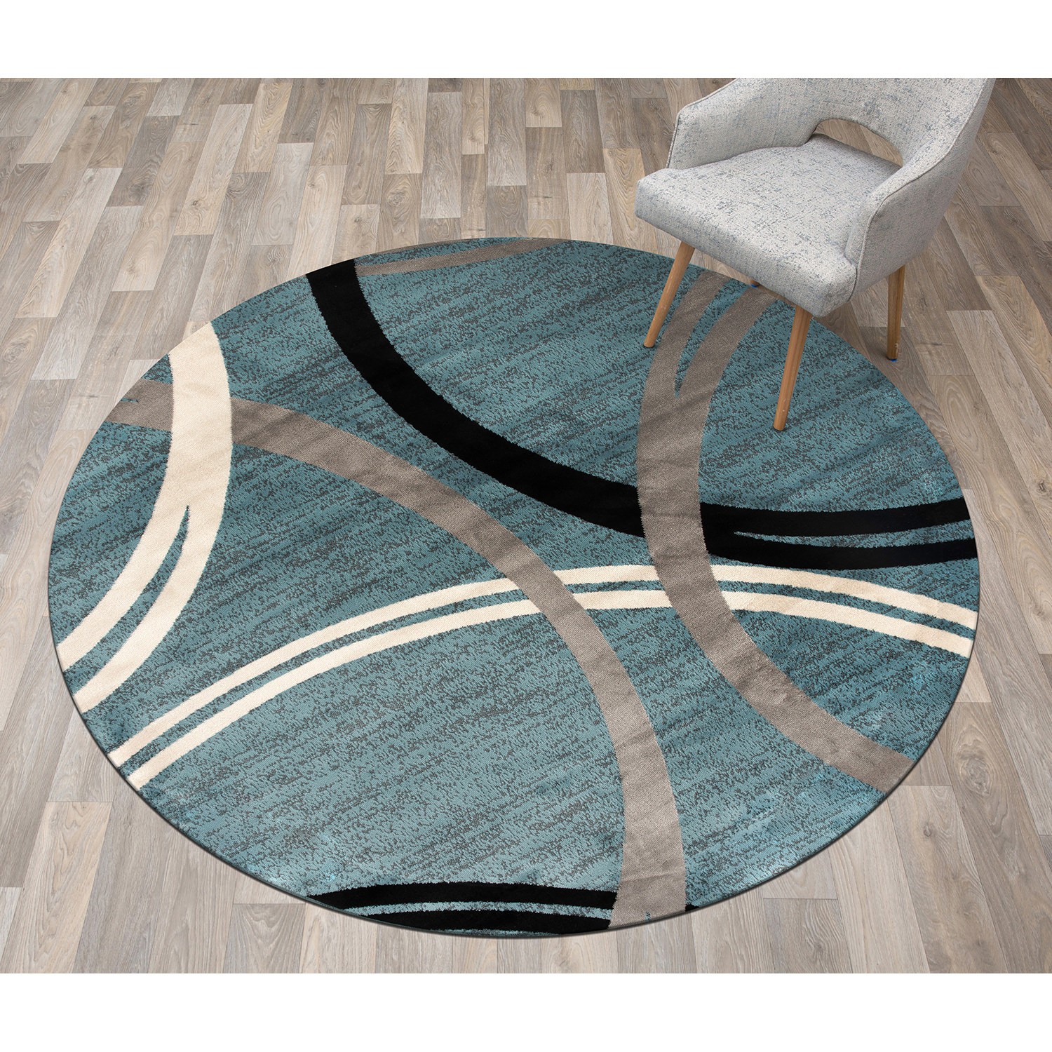 Rugshop Round Carpet Contemporary Abstract Circles Design Blue Round Rugs 6’6″