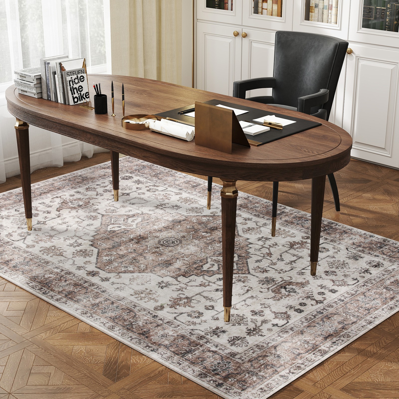 4×6 Area Rug, Vintage Machine Washable Rug for Living Room, Tan