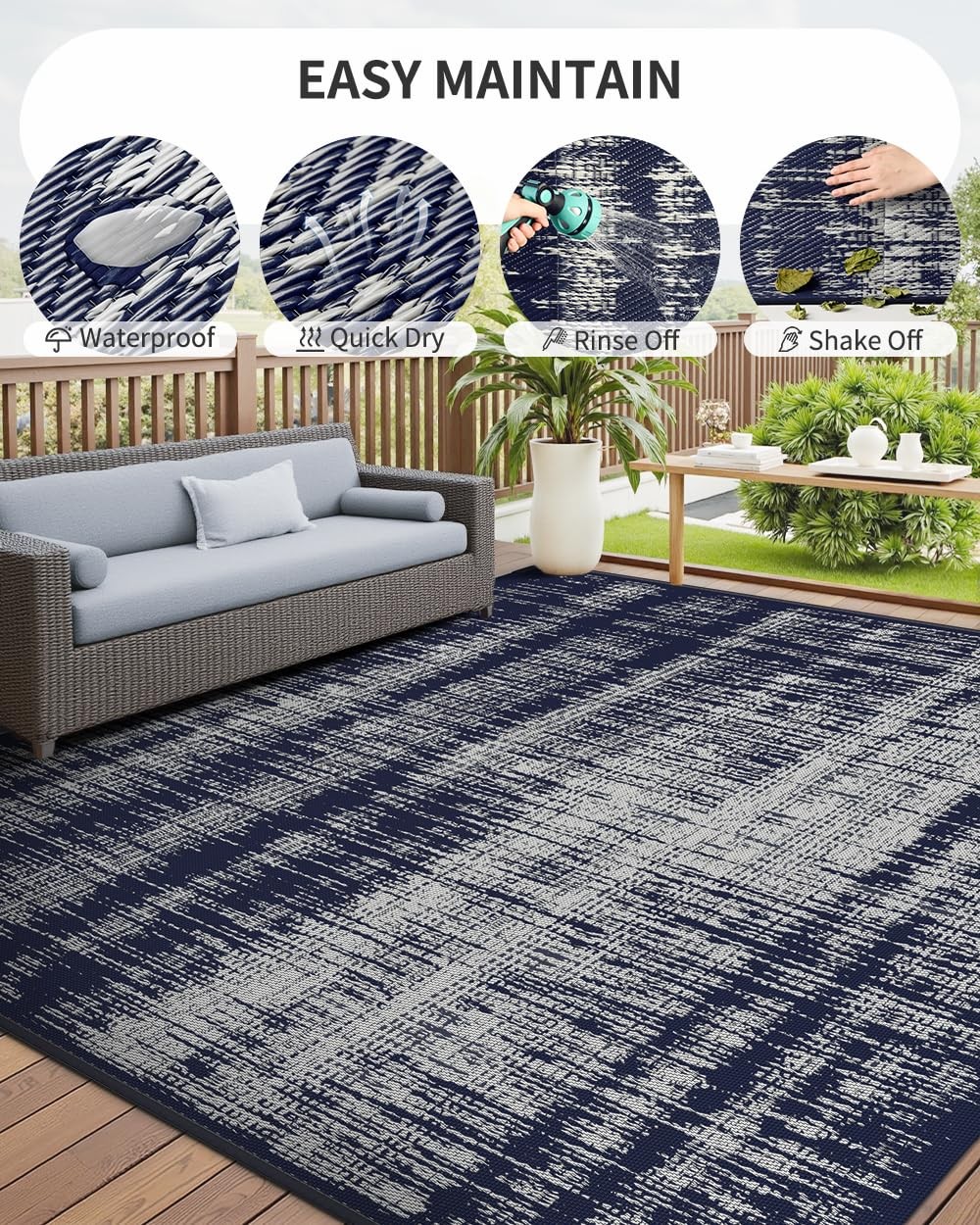 Outdoor Rug Waterproof 5×8 ft Outdoor Patio Rug Mat Reversible Plastic Straw …