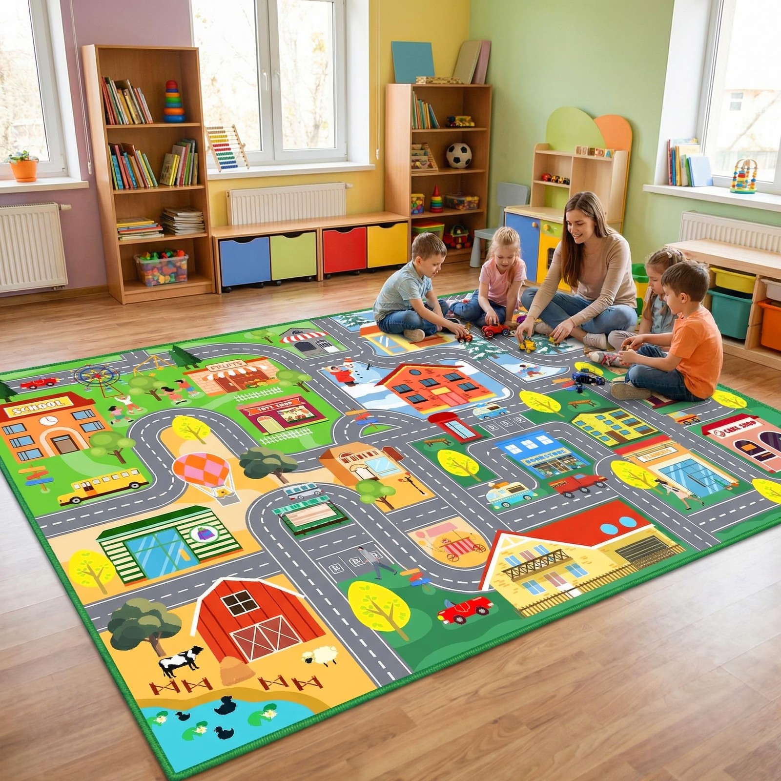 6×8 Feet Car Rug Play Mat for Boys Bedroom, Large Educational Town Carpet wit…