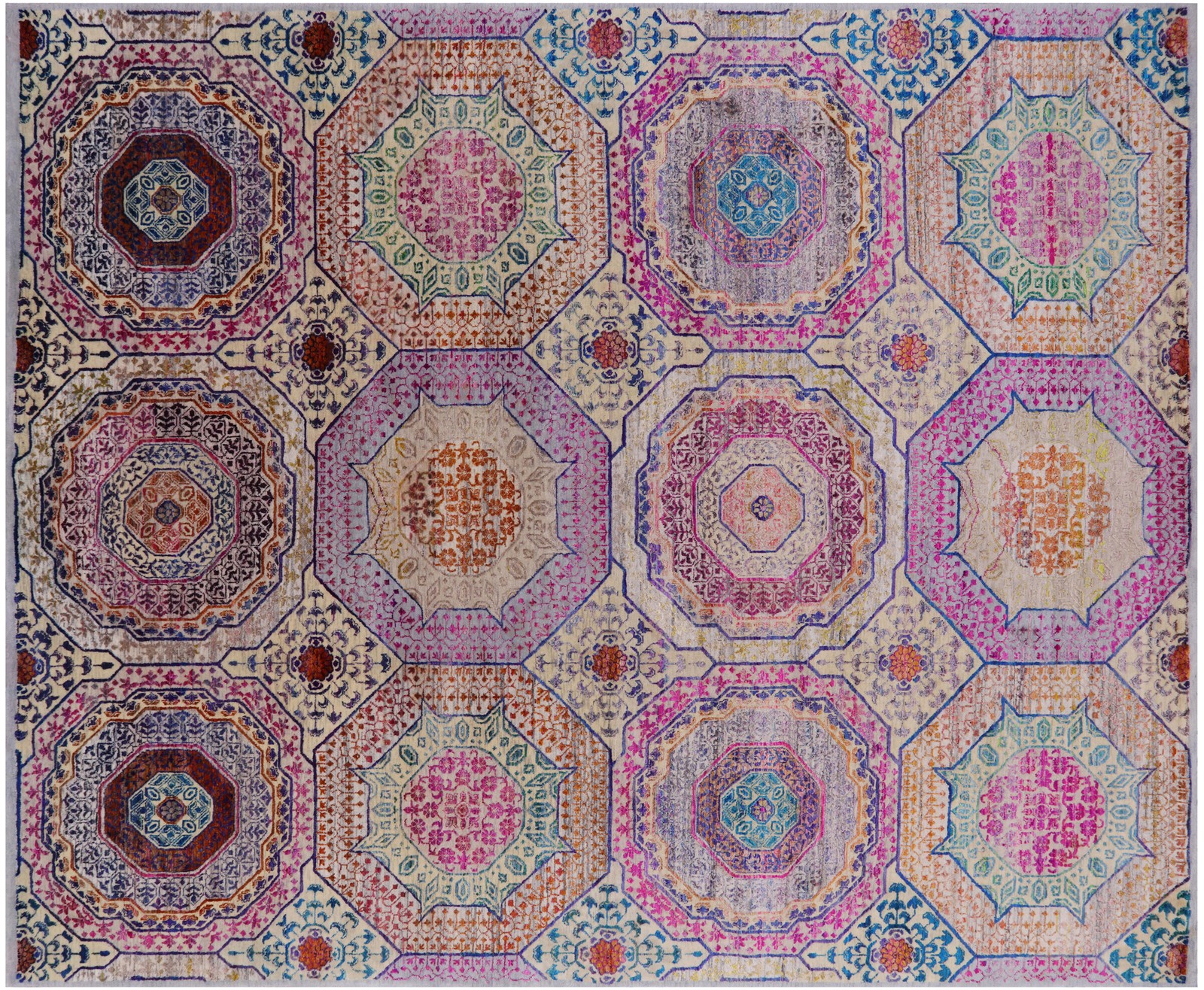 8′ 2″ X 9′ 9″ Wool & Silk Mamluk Hand-Knotted Rug – Q6798