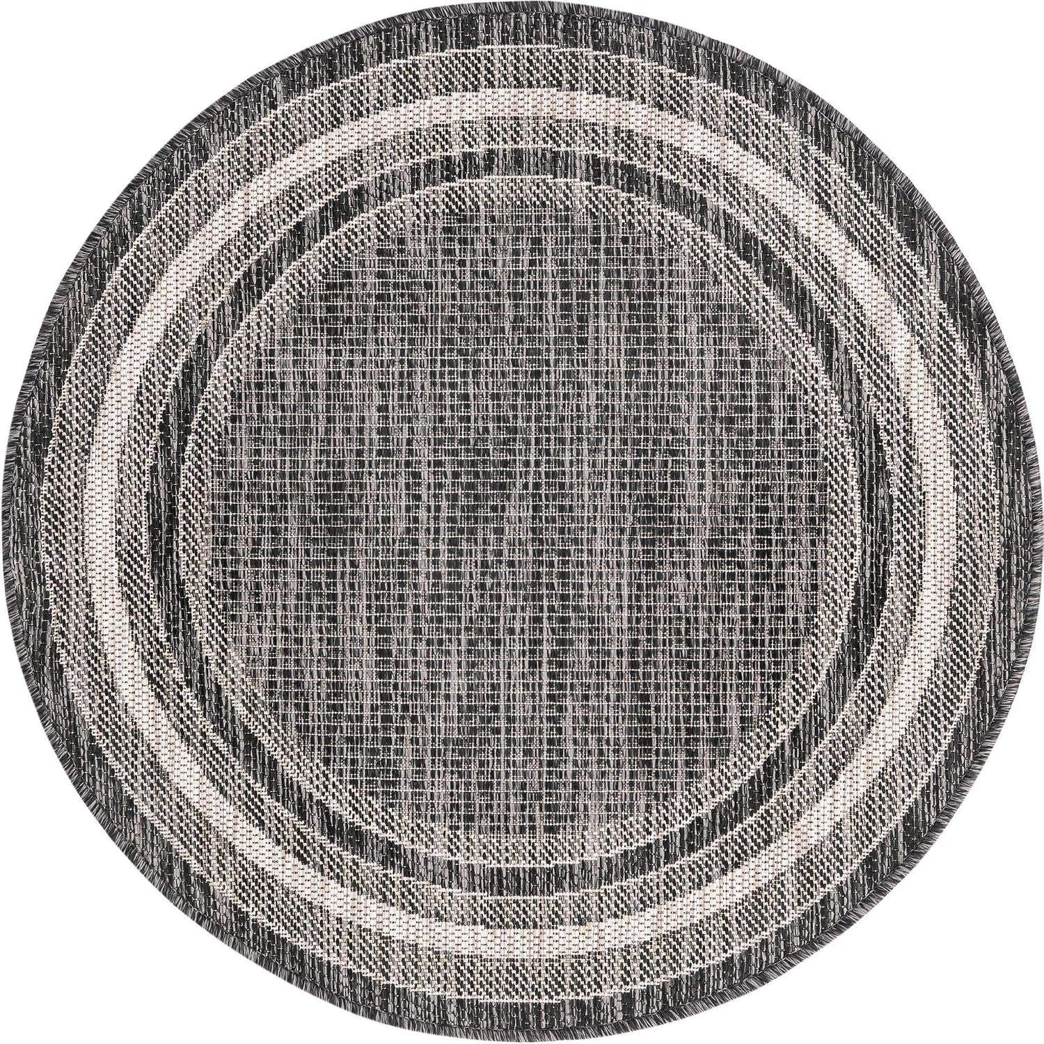 Outdoor Border Collection Area Rug – Soft Border (3′ 1″ Round, Black/ Ivory)
